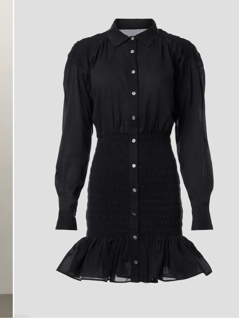 Veronica Beard Black Long-Sleeve Smocked Button-Front Dress
